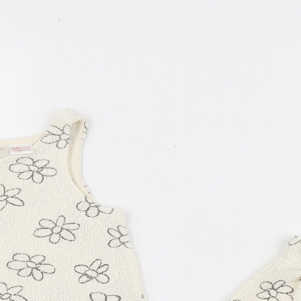 Zara Girls Beige Floral Cotton Shorts Outfit/Set Size 4-5 Years Button