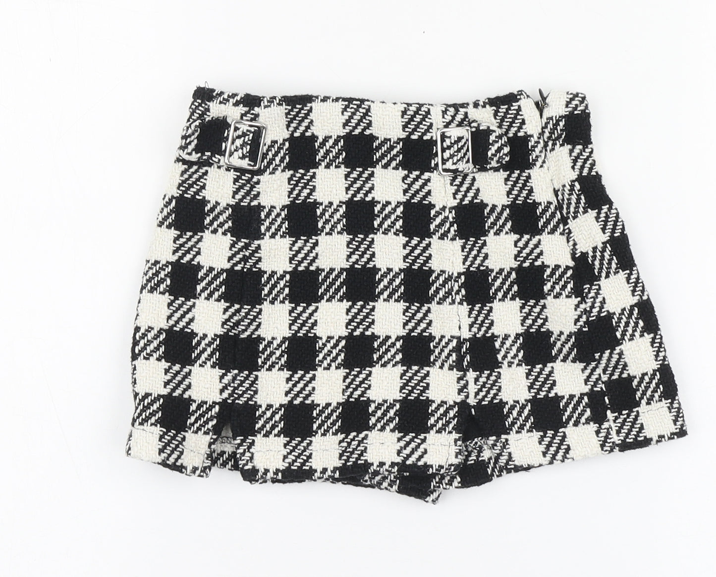 Zara Girls Black Plaid Cotton Wrap Shorts Size 6 Years Regular Zip