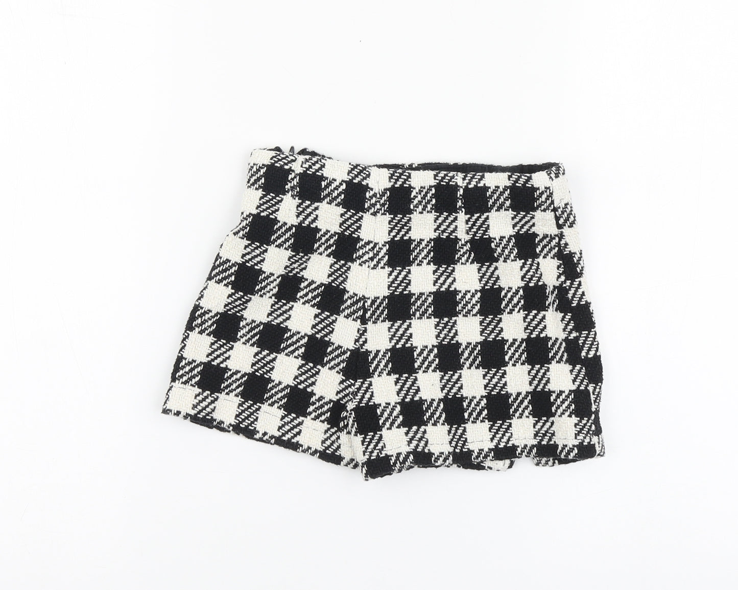 Zara Girls Black Plaid Cotton Wrap Shorts Size 6 Years Regular Zip