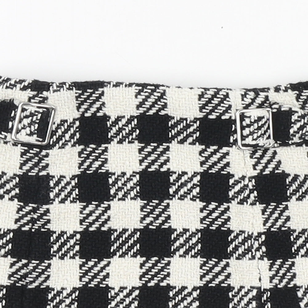 Zara Girls Black Plaid Cotton Wrap Shorts Size 6 Years Regular Zip