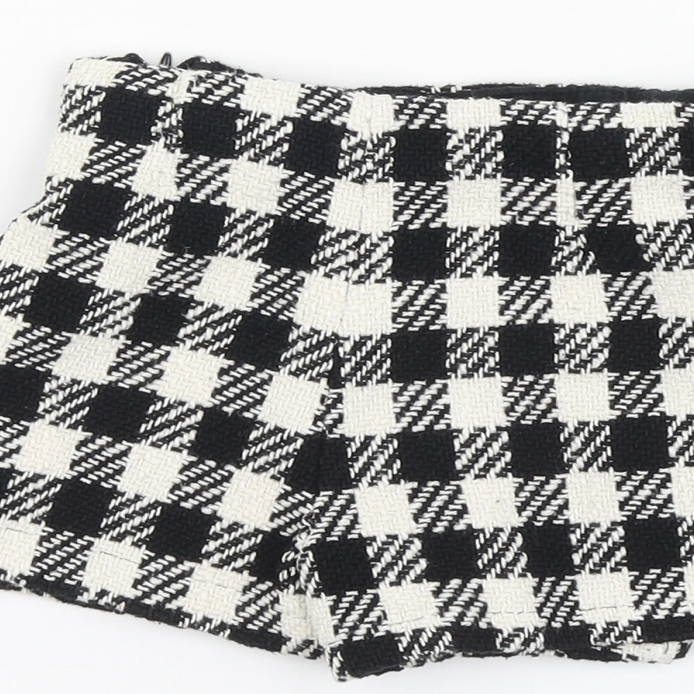 Zara Girls Black Plaid Cotton Wrap Shorts Size 6 Years Regular Zip