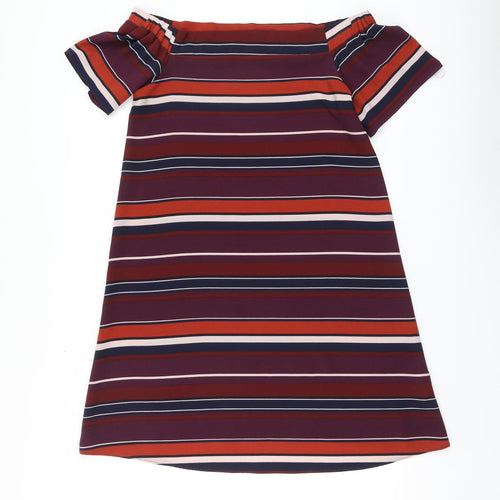 New Look Womens Multicoloured Striped Polyester A-Line Size 8 Square Neck Button