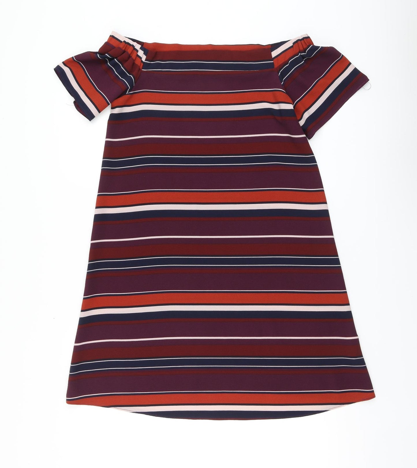 New Look Womens Multicoloured Striped Polyester A-Line Size 8 Square Neck Button