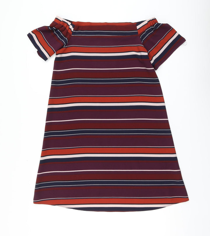 New Look Womens Multicoloured Striped Polyester A-Line Size 8 Square Neck Button