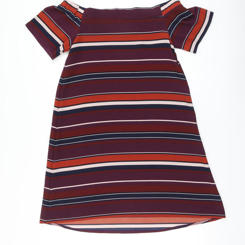 New Look Womens Multicoloured Striped Polyester A-Line Size 8 Square Neck Button