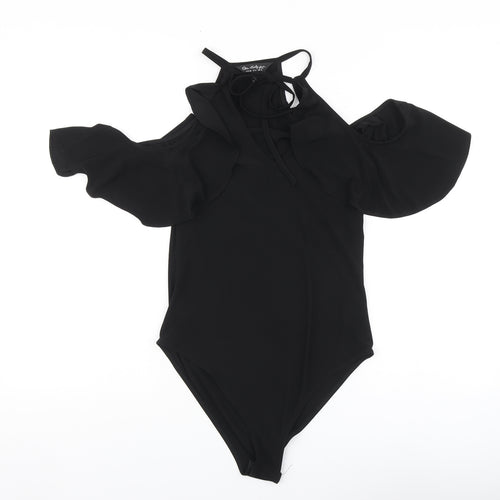 Miss Selfridge Womens Black Polyester Bodysuit One-Piece Size 12 Tie