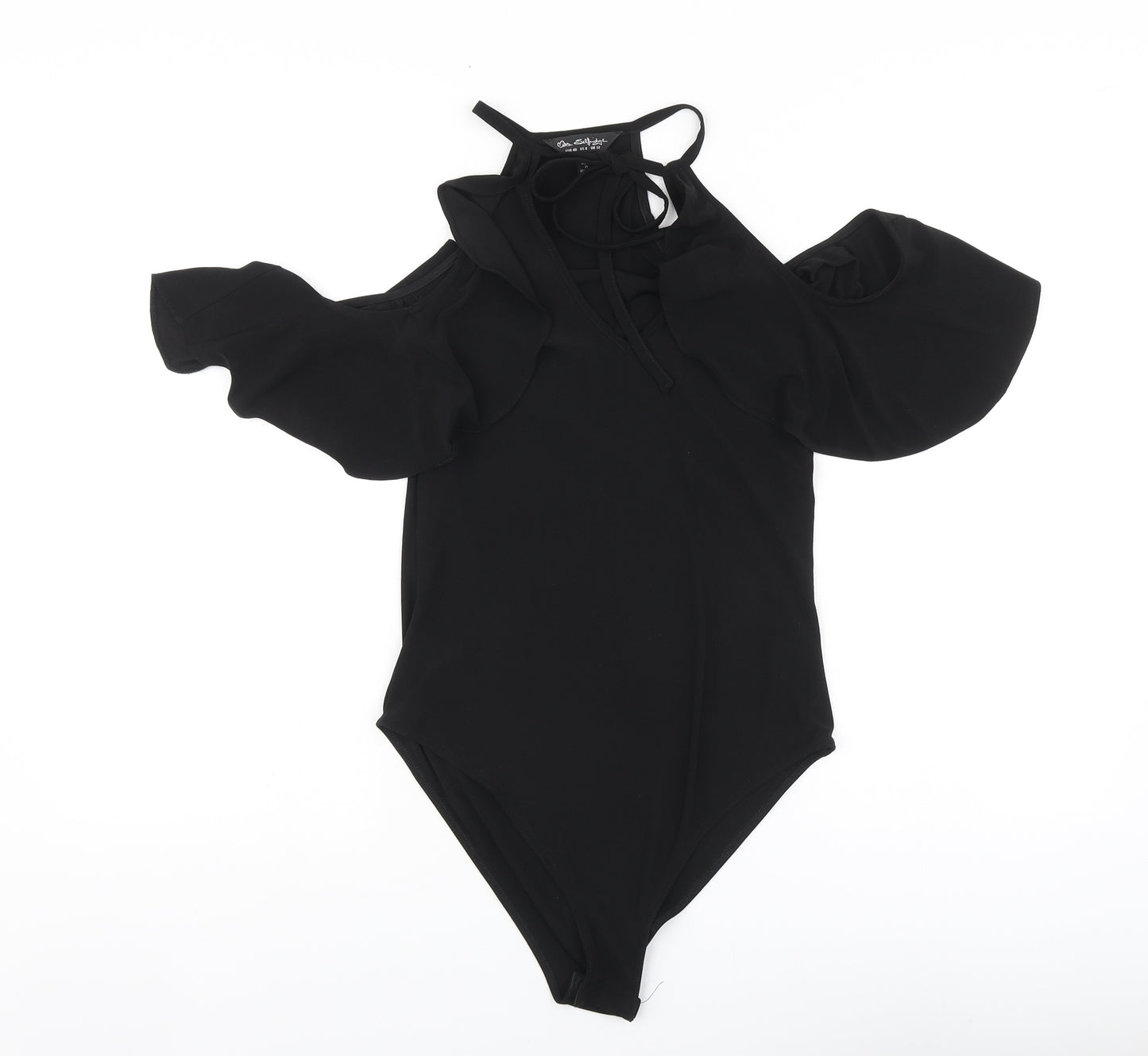 Miss Selfridge Womens Black Polyester Bodysuit One-Piece Size 12 Tie