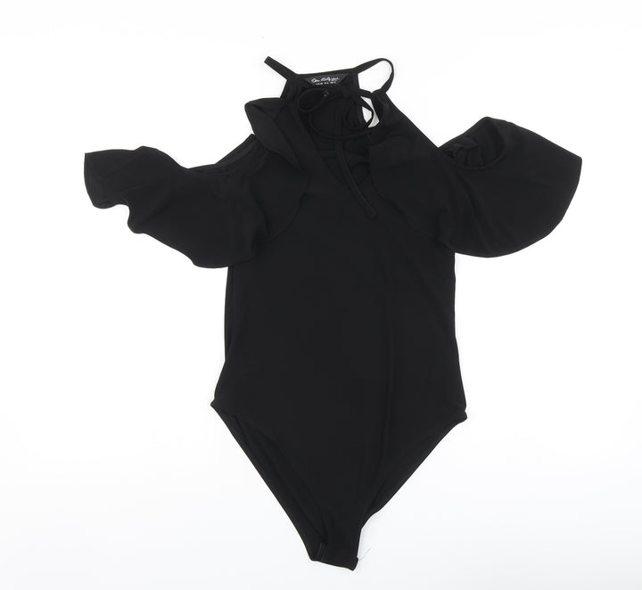 Miss Selfridge Womens Black Polyester Bodysuit One-Piece Size 12 Tie