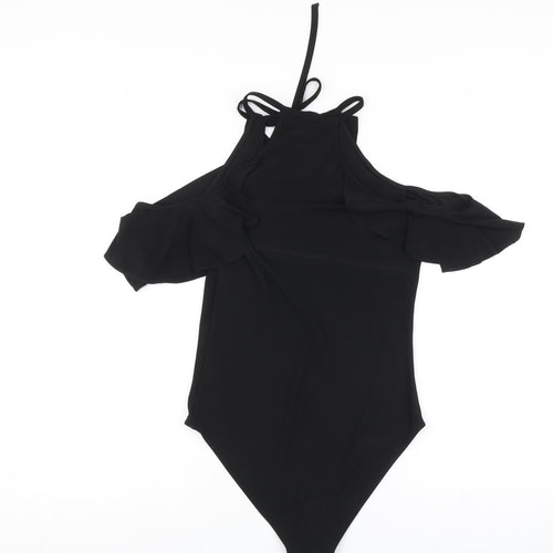 Miss Selfridge Womens Black Polyester Bodysuit One-Piece Size 12 Tie