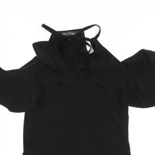 Miss Selfridge Womens Black Polyester Bodysuit One-Piece Size 12 Tie