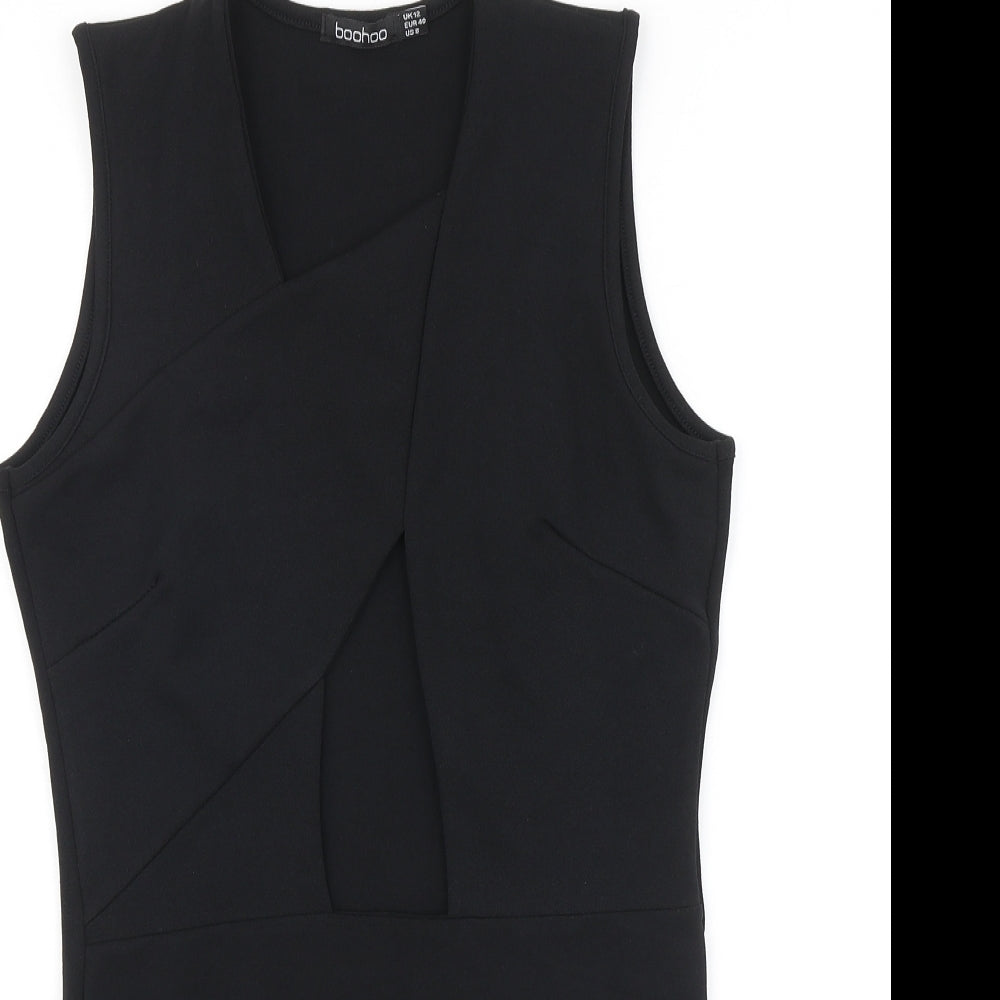 Boohoo Womens Black Polyester Bodysuit One-Piece Size 12 Button - Cutout