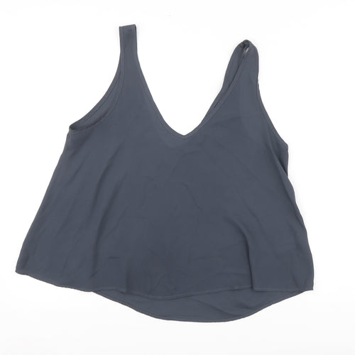 Topshop Womens Grey Polyester Basic Blouse Size 8 V-Neck