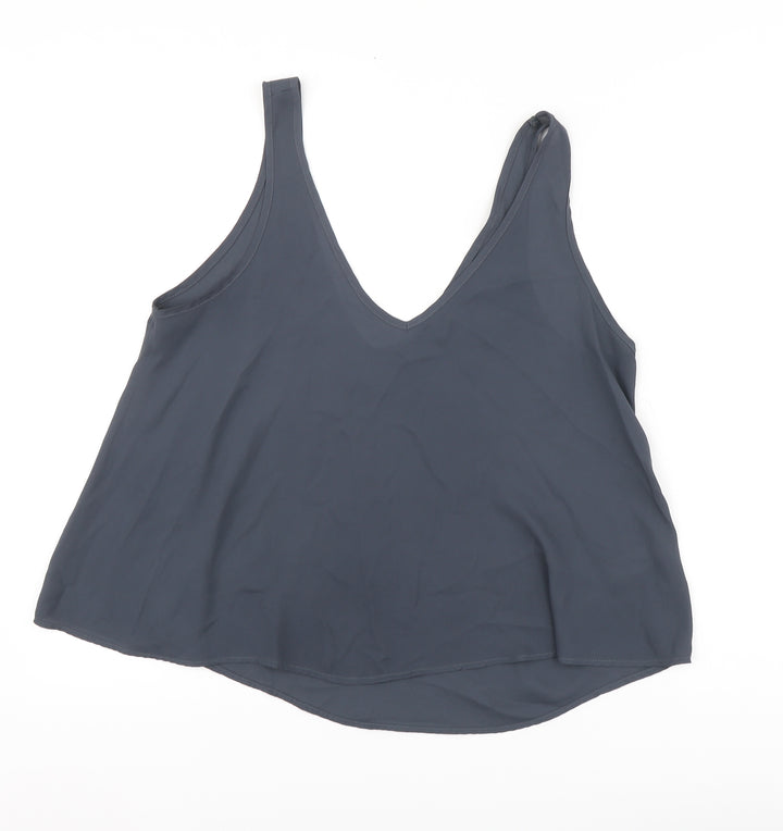 Topshop Womens Grey Polyester Basic Blouse Size 8 V-Neck
