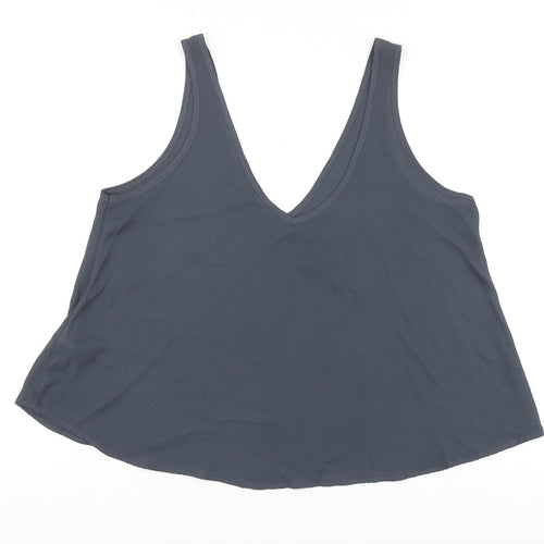 Topshop Womens Grey Polyester Basic Blouse Size 8 V-Neck