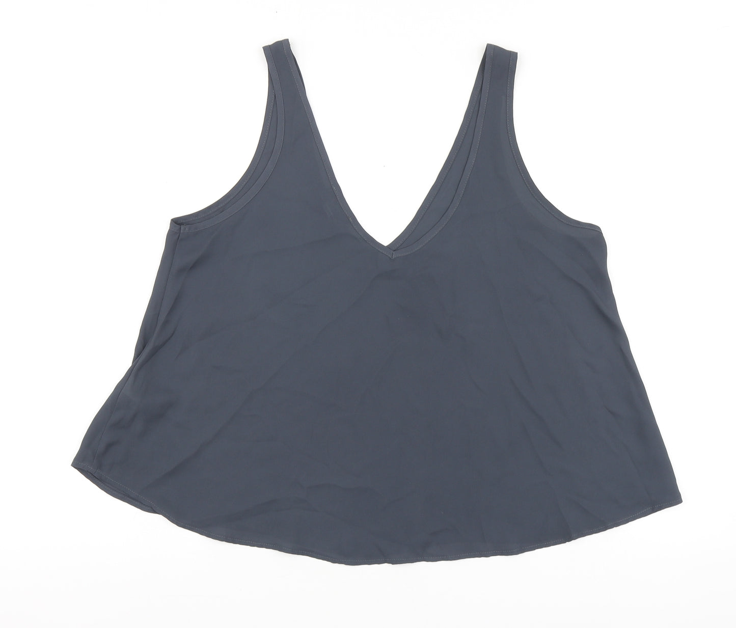 Topshop Womens Grey Polyester Basic Blouse Size 8 V-Neck