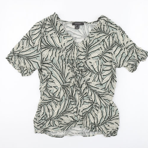 Primark Womens Green Floral Viscose Basic Blouse Size 14 Round Neck