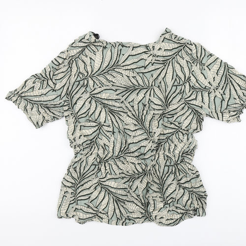 Primark Womens Green Floral Viscose Basic Blouse Size 14 Round Neck