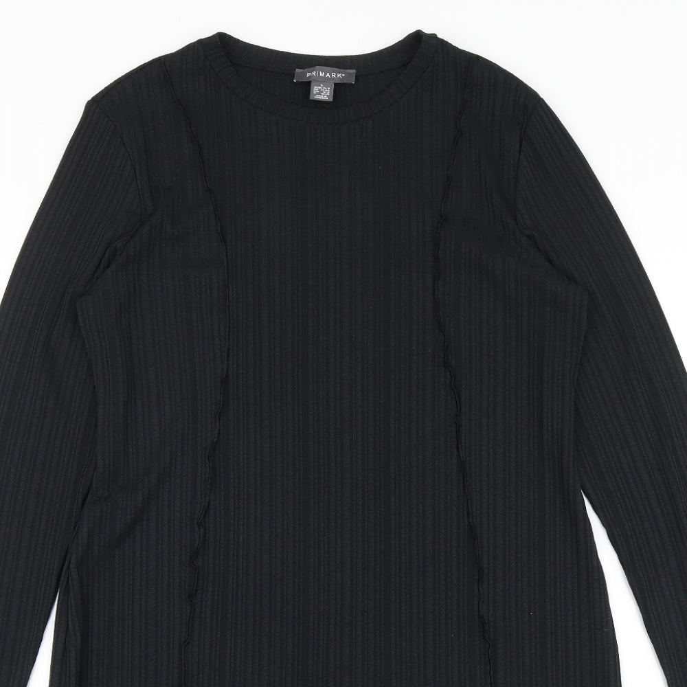 Primark Womens Black Polyester A-Line Size L Round Neck Button