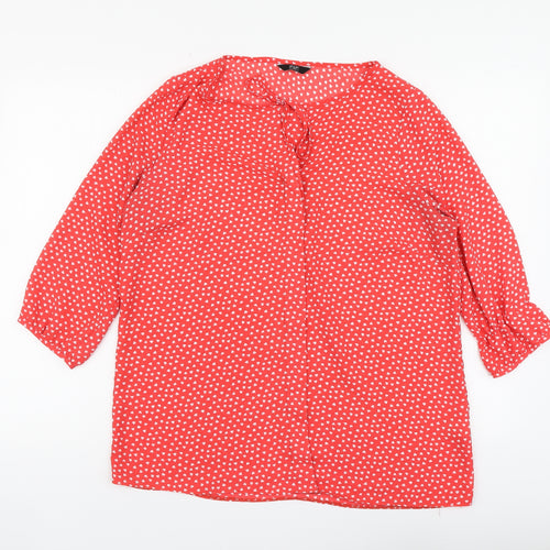 F&F Womens Red Geometric Polyester Basic Blouse Size 14 Round Neck