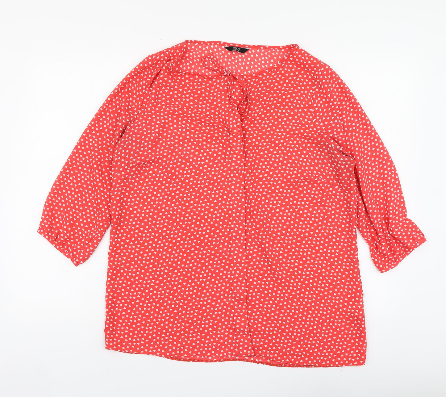 F&F Womens Red Geometric Polyester Basic Blouse Size 14 Round Neck