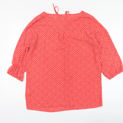 F&F Womens Red Geometric Polyester Basic Blouse Size 14 Round Neck