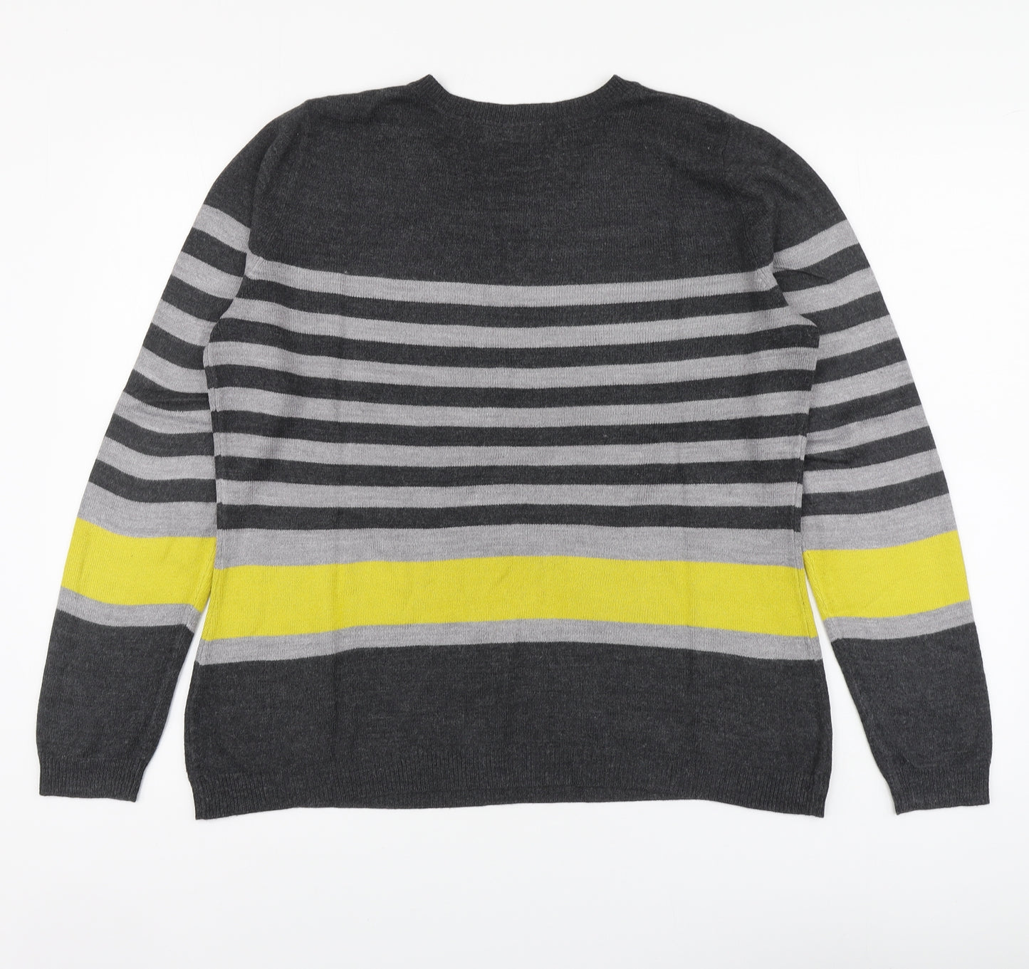 Papaya Womens Grey Round Neck Striped Acrylic Pullover Jumper Size 18