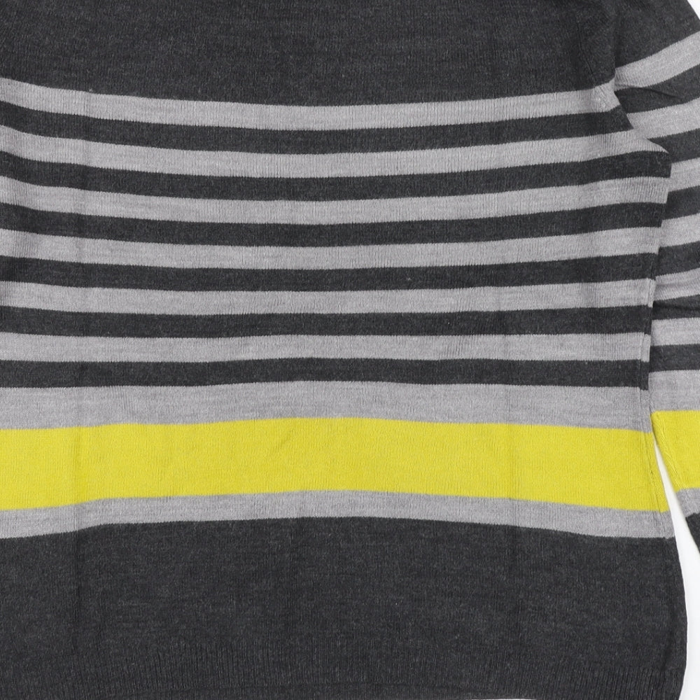 Papaya Womens Grey Round Neck Striped Acrylic Pullover Jumper Size 18