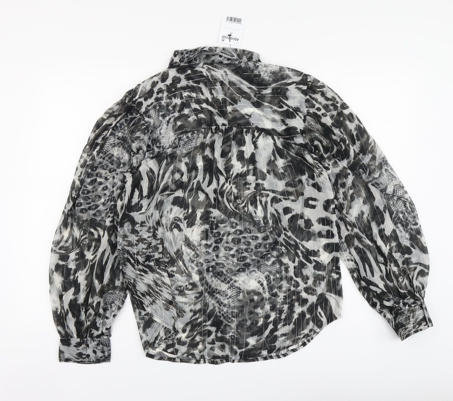 NEXT Womens Black Animal Print Polyester Basic Button-Up Size 14 Collared