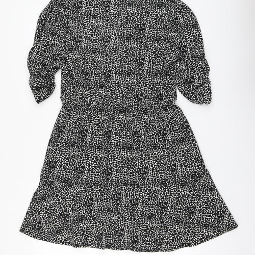 George Womens Black Geometric Polyester Skater Dress Size 14 Round Neck Button