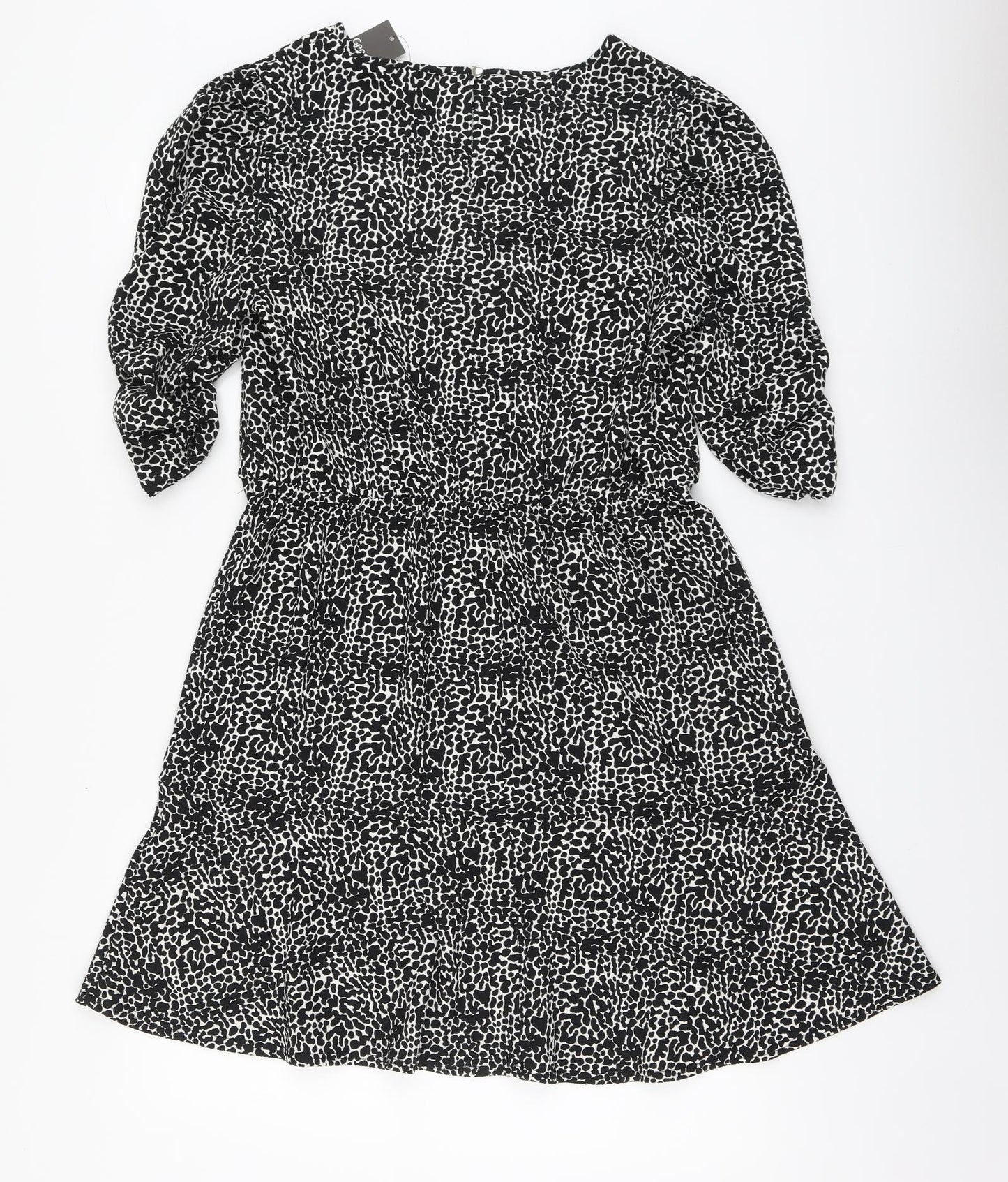 George Womens Black Geometric Polyester Skater Dress Size 14 Round Neck Button