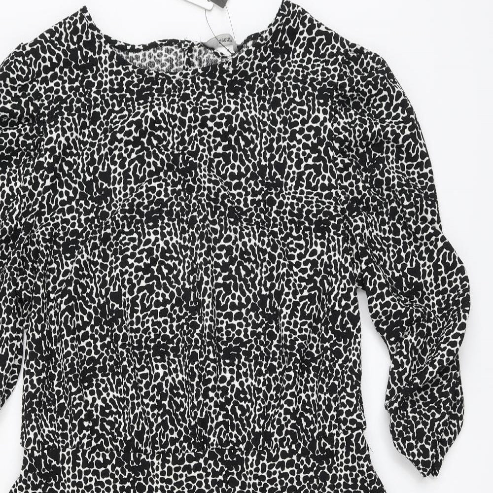 George Womens Black Geometric Polyester Skater Dress Size 14 Round Neck Button