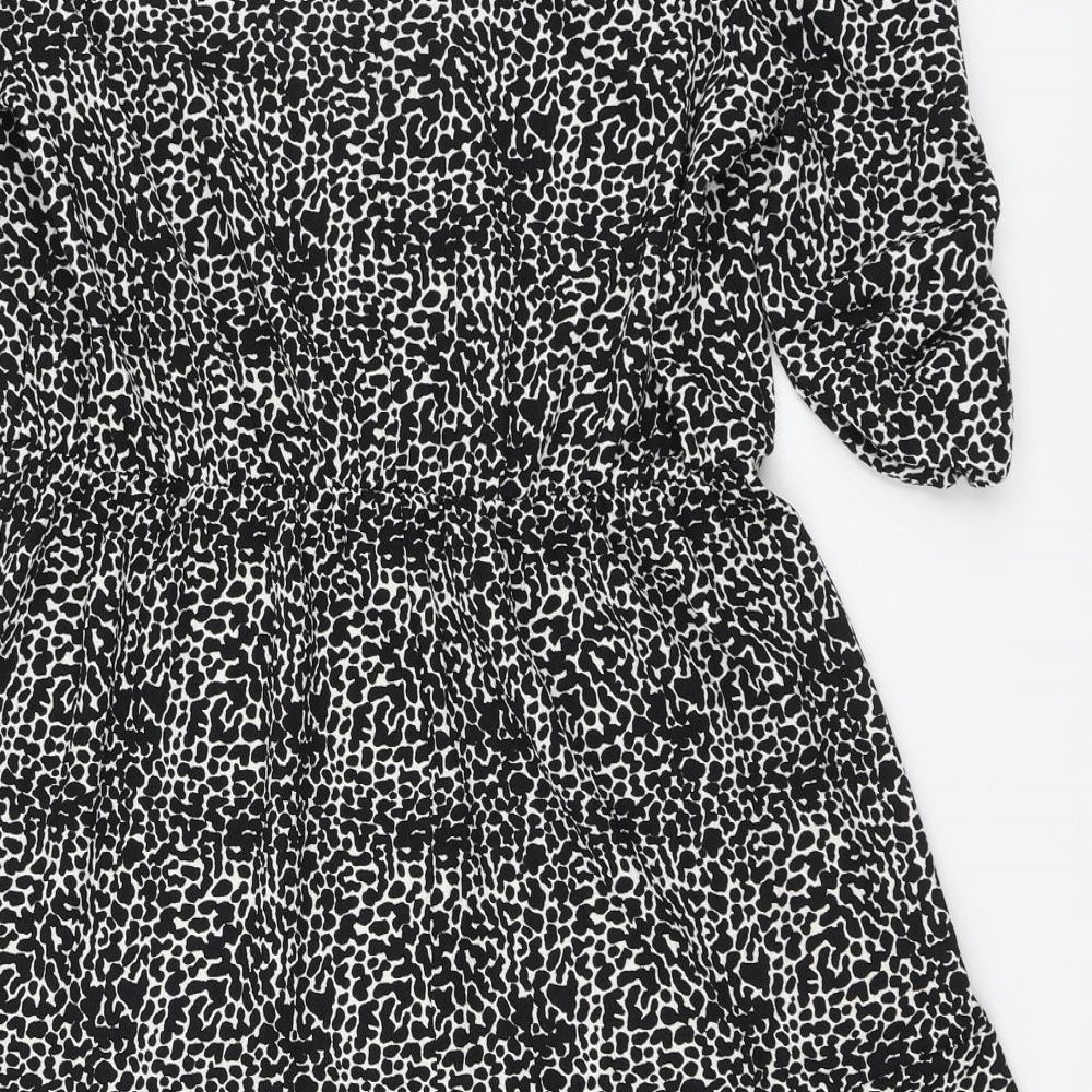 George Womens Black Geometric Polyester Skater Dress Size 14 Round Neck Button