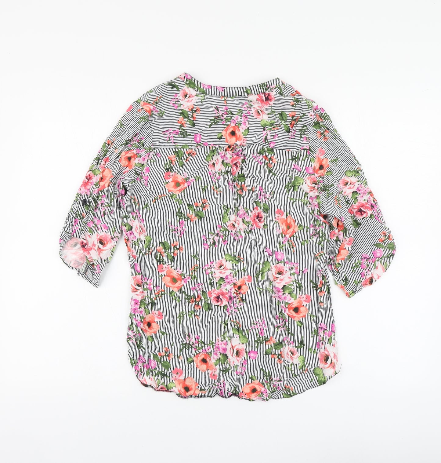 Papaya Womens Multicoloured Striped Viscose Basic Blouse Size 10 V-Neck - Flowers