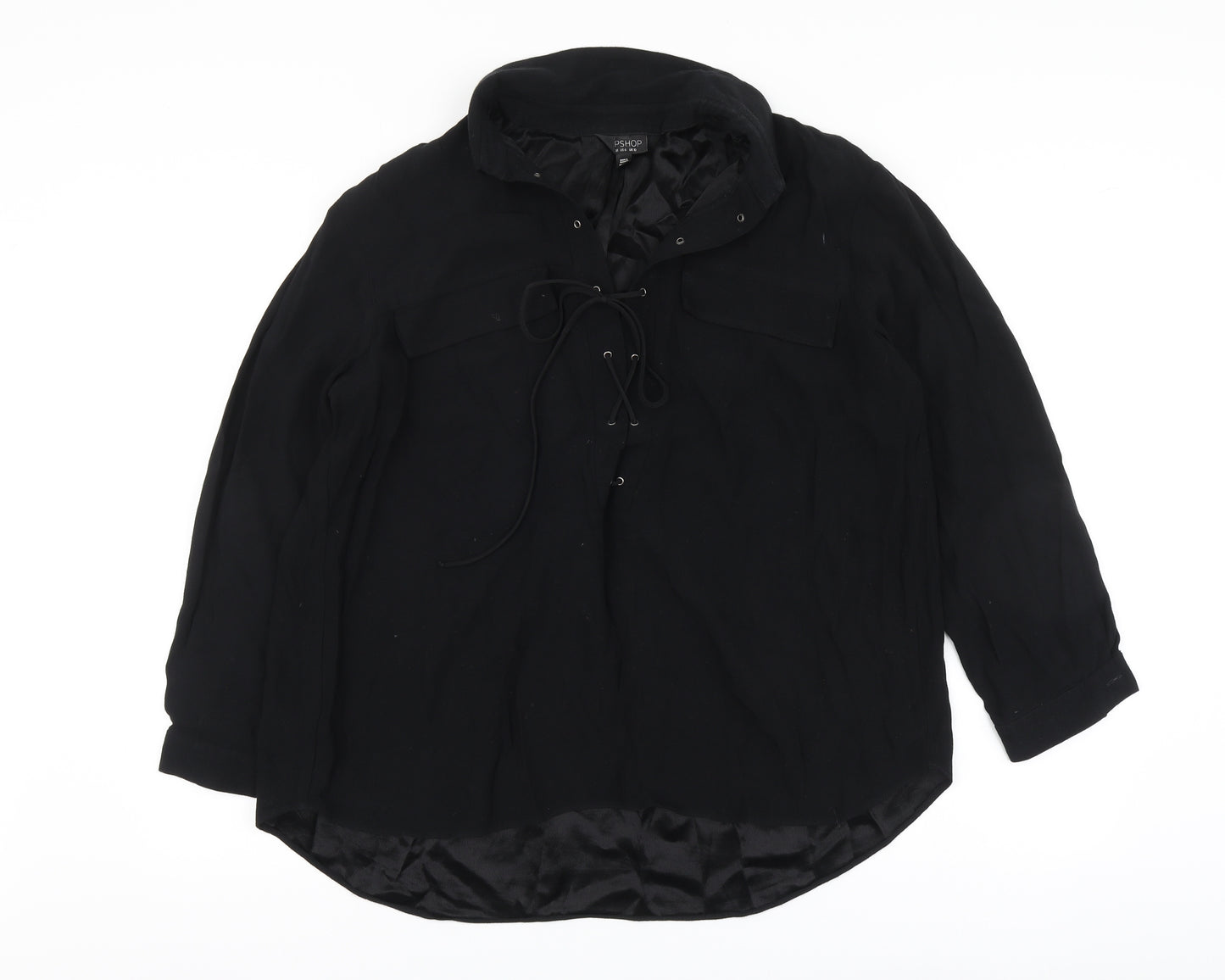 Topshop Womens Black Polyester Basic Blouse Size 10 V-Neck