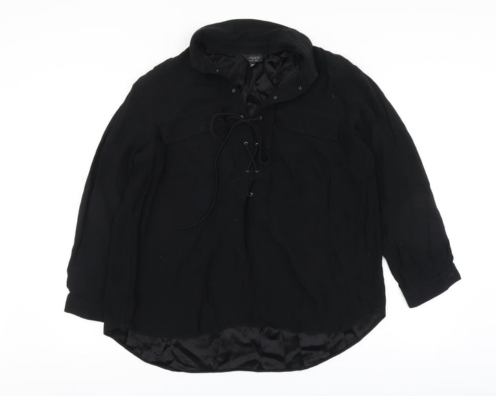 Topshop Womens Black Polyester Basic Blouse Size 10 V-Neck