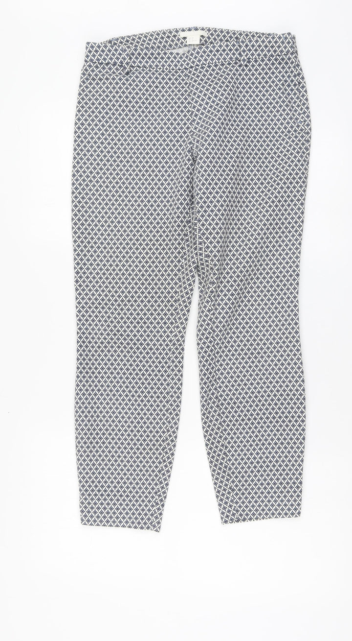 H&M Womens Blue Geometric Cotton Chino Trousers Size M L26 in Regular Button