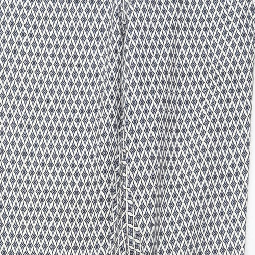 H&M Womens Blue Geometric Cotton Chino Trousers Size M L26 in Regular Button