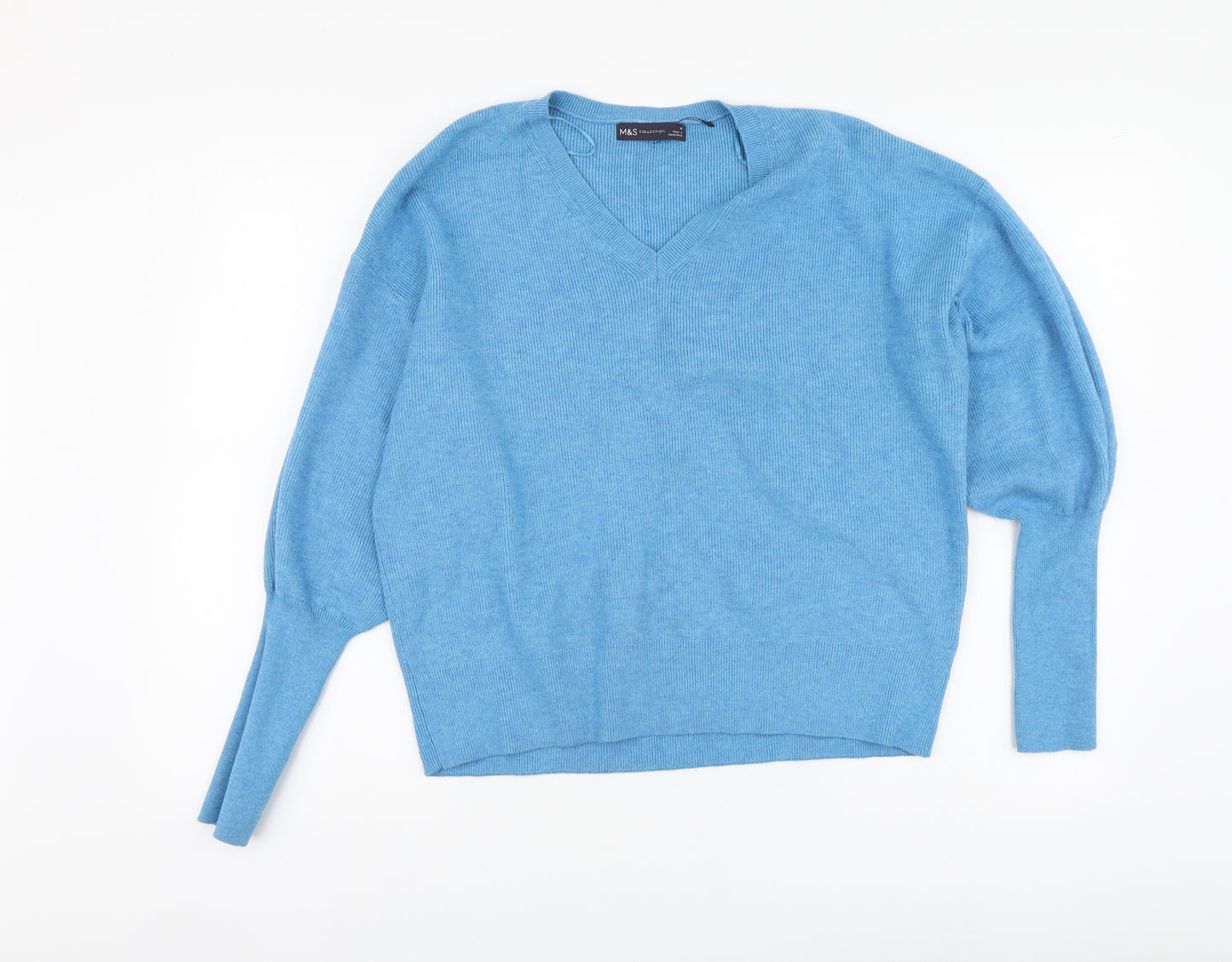 Marks and Spencer Womens Blue V-Neck Polyester Pullover Jumper Size M