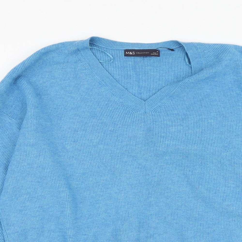 Marks and Spencer Womens Blue V-Neck Polyester Pullover Jumper Size M