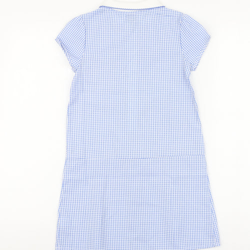 TU Girls Blue Check Cotton A-Line Size 7 Years Collared Zip - School Dress