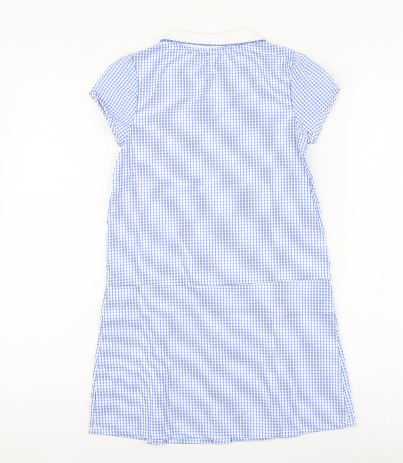 TU Girls Blue Check Cotton A-Line Size 7 Years Collared Zip - School Dress