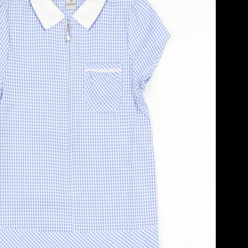 TU Girls Blue Check Cotton A-Line Size 7 Years Collared Zip - School Dress