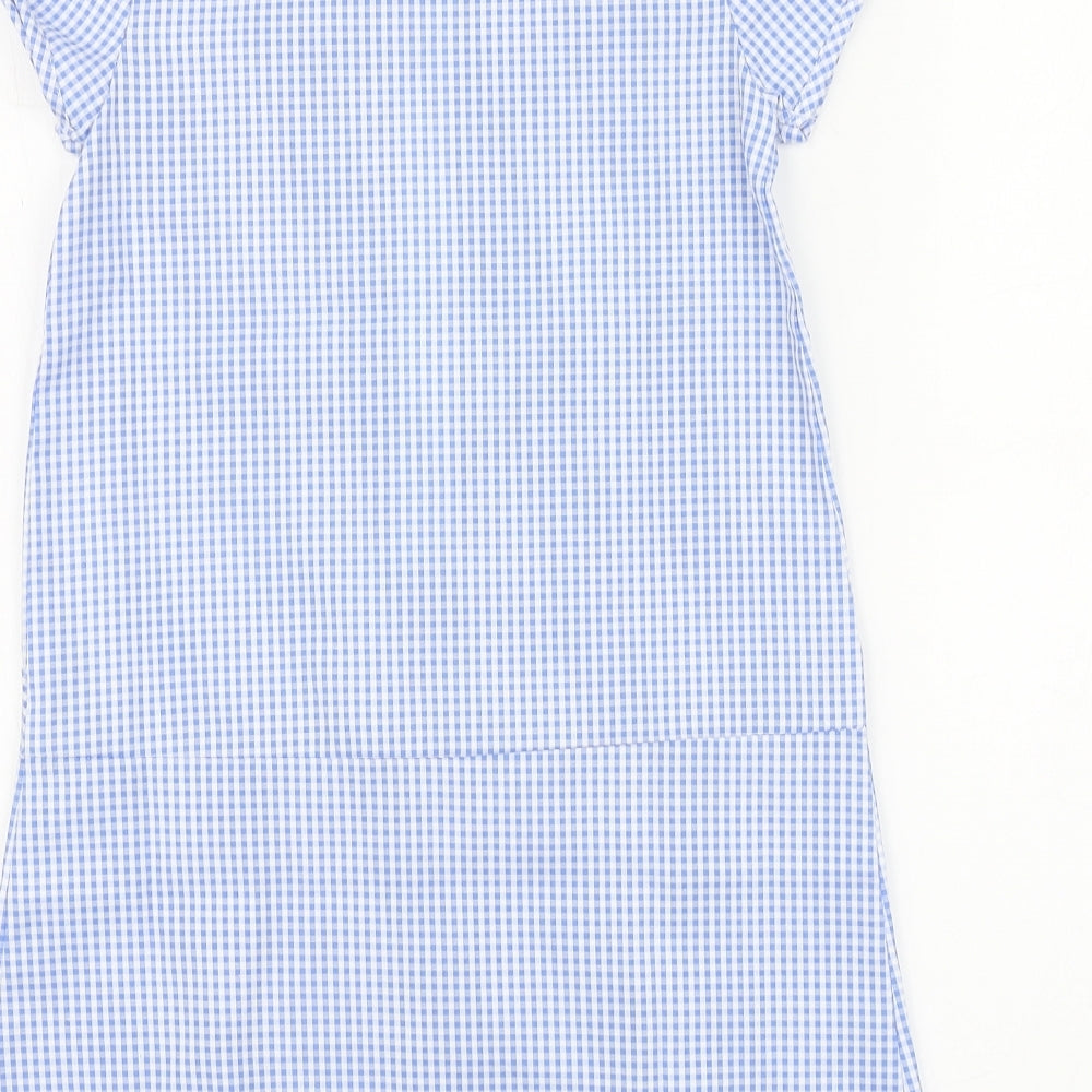 TU Girls Blue Check Cotton A-Line Size 7 Years Collared Zip - School Dress