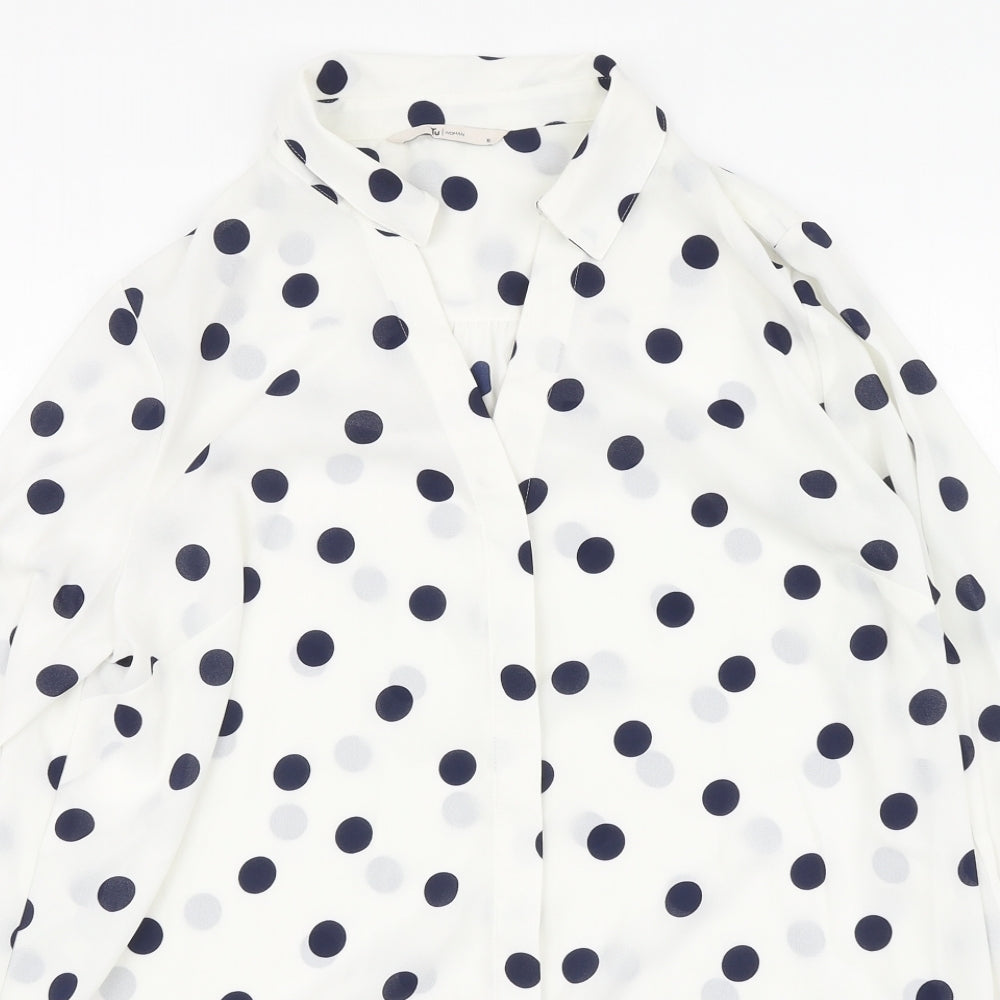 TU Womens White Polka Dot Polyester Basic Button-Up Size 16 Collared