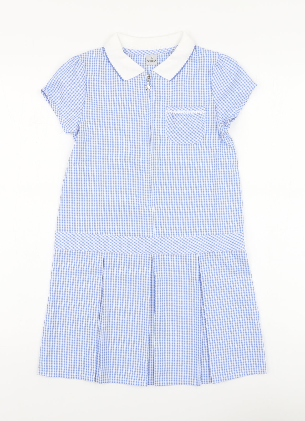 TU Girls Blue Check Cotton A-Line Size 7 Years Collared - School Dress