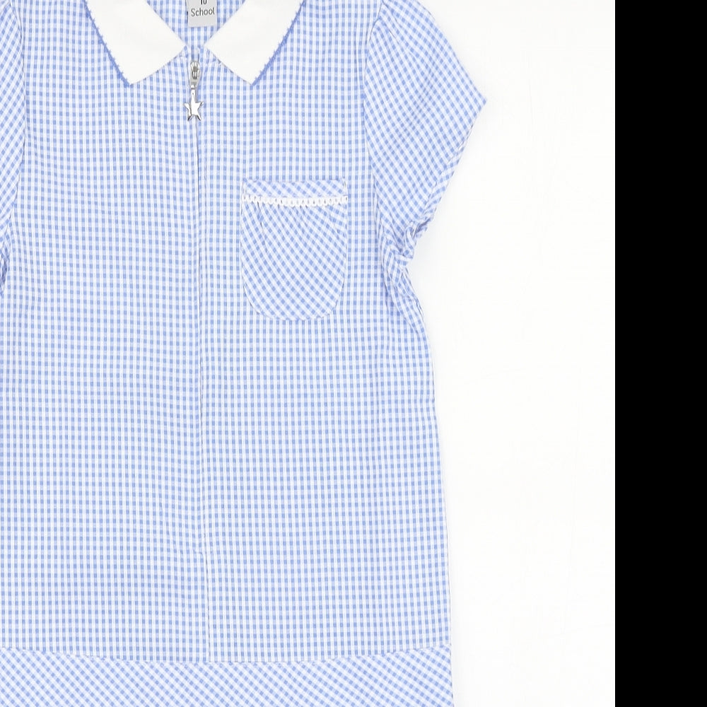 TU Girls Blue Check Cotton A-Line Size 7 Years Collared - School Dress
