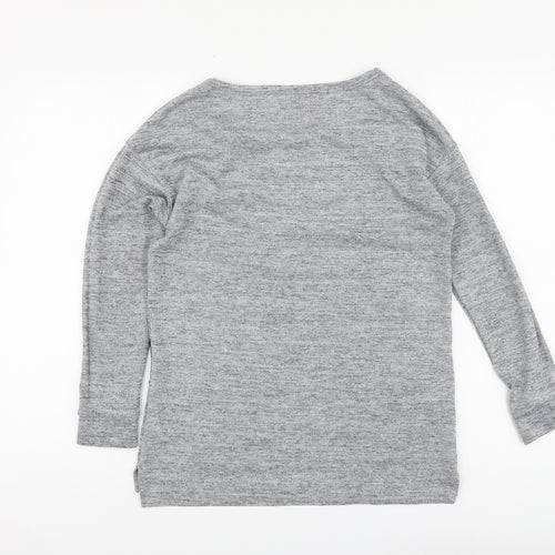 F&F Womens Grey Polyester Basic Blouse Size 8 Round Neck - Lace Detail