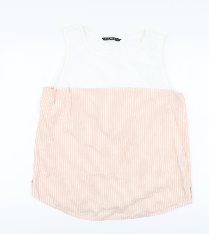 Dunnes Stores Womens Pink Striped Cotton Basic Tank Size 14 Round Neck