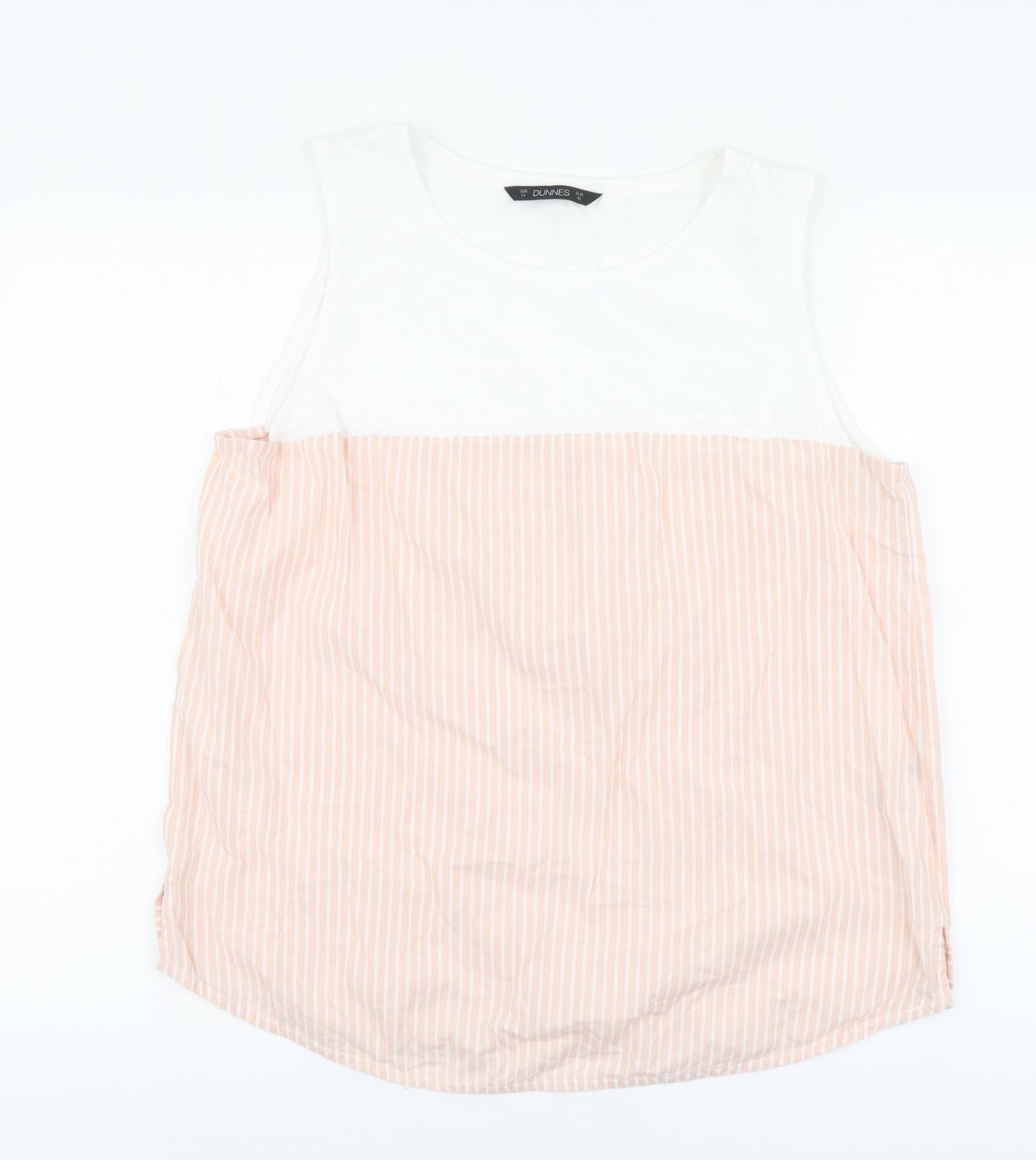 Dunnes Stores Womens Pink Striped Cotton Basic Tank Size 14 Round Neck