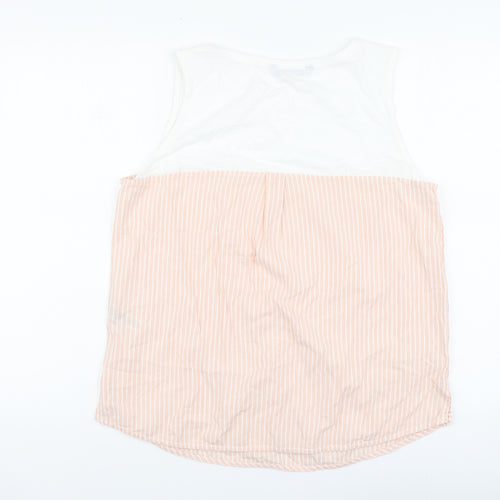 Dunnes Stores Womens Pink Striped Cotton Basic Tank Size 14 Round Neck